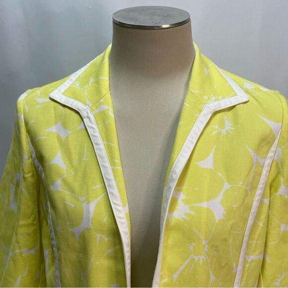 Chico's Optic Ceylon Yellow White Floral Open Front Jacket Blazer Size 1 - Picture 5 of 8